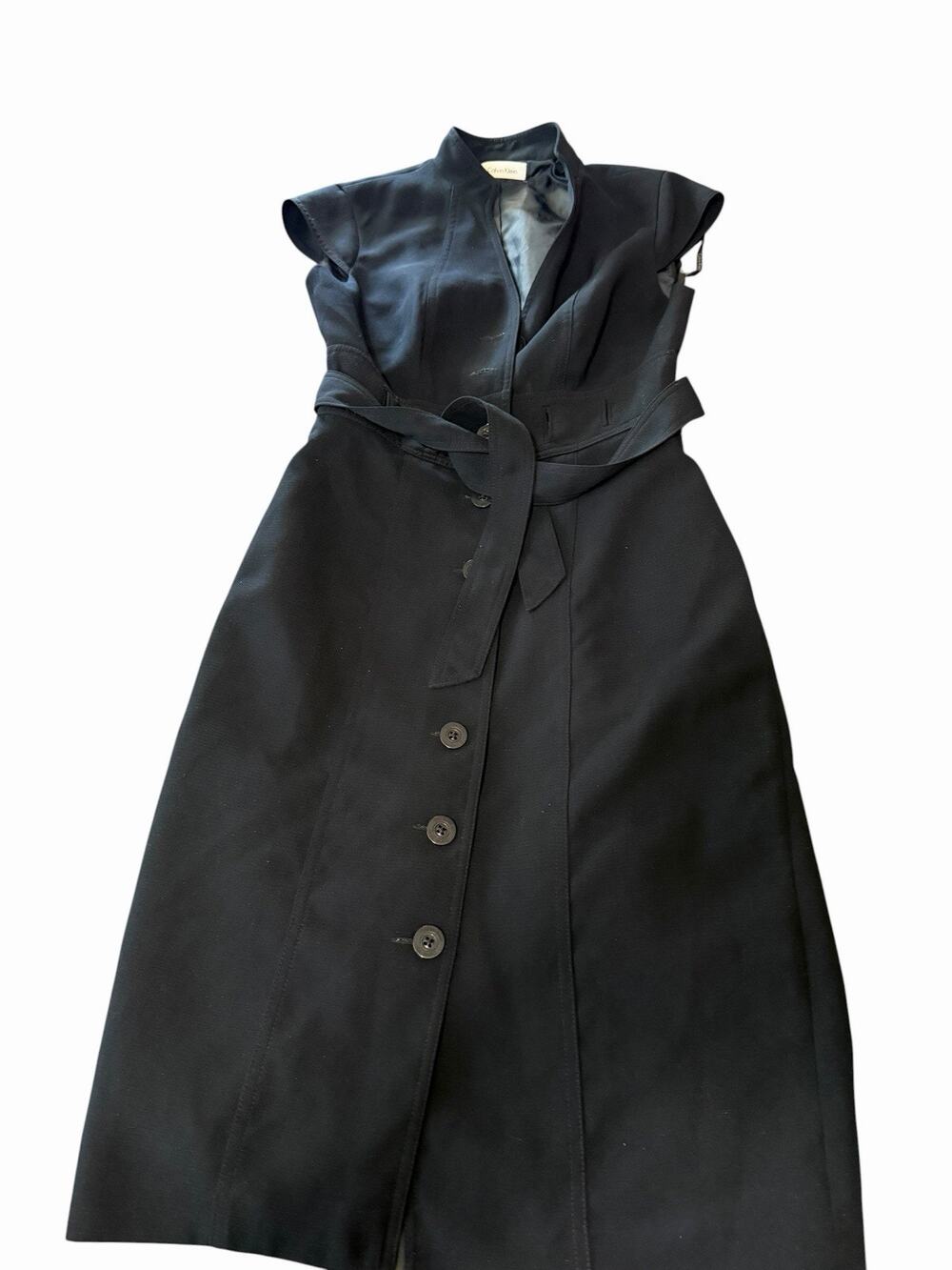 Calvin Klein Sz 2 Dark Navy Dress Button Front Belted Sheath Office Suit